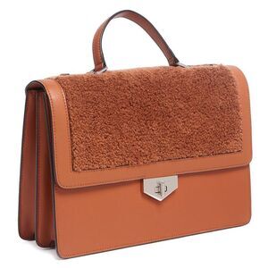 Tosca Blu Tan Medium Faux Shearling Flap Top Handle Bag